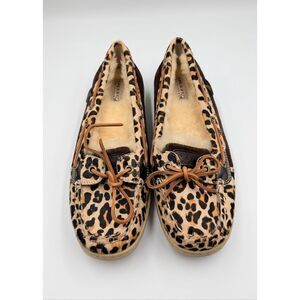 Sperry Top-Sider Leopard Fur Boat Shoes Womens 8.5 Shearling Lined Real Fur NWOT
